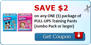 Save $2.00 on any ONE (1) package of PULL-UPS Training Pants (Jumbo Pack or larger)