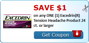 Save $1.00 on any ONE (1) Excedrin(R) Tension Headache Product 24 ct. or larger