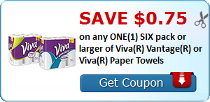 Save $0.75 on any ONE(1) SIX pack or larger of Viva(R) Vantage(R) or Viva(R) Paper Towels