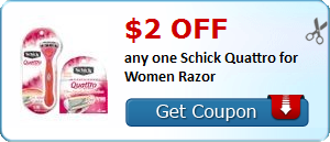 $2.00 off any one Schick Quattro for Women Razor