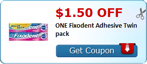 $1.50 off ONE Fixodent Adhesive Twin pack