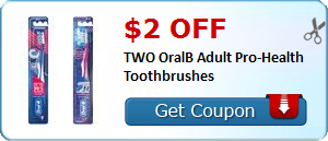 $2.00 off TWO OralB Adult Pro-Health Toothbrushes