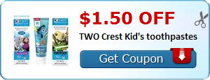$1.50 off TWO Crest Kid's toothpastes