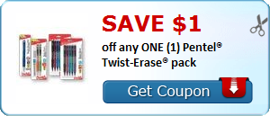 SAVE $1.00 off any ONE (1) Pentel® Twist-Erase® pack