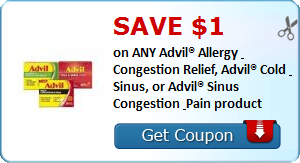 SAVE $1.00 on ANY Advil® Allergy & Congestion Relief, Advil® Cold & Sinus, or Advil® Sinus Congestion & Pain product